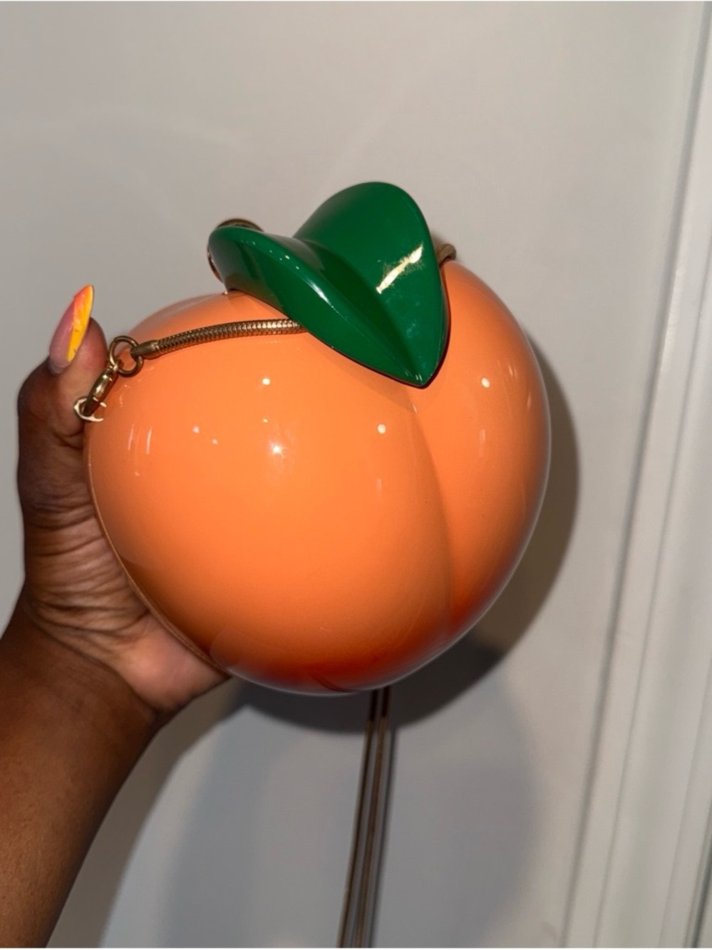 Fashion Nova Peach Crossbody Bag in Orange with Green Leaf